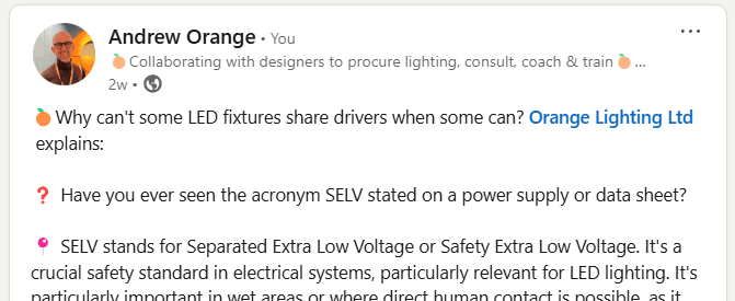 Linkedin post showing the question: Why Can't some LED Fixtures Share Drivers?